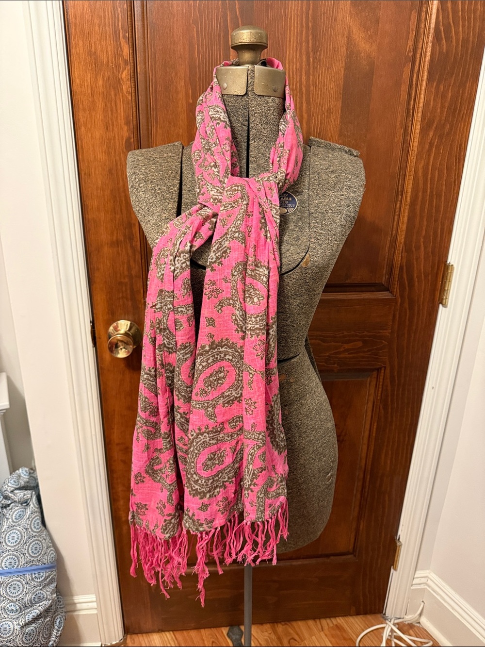 Banana Republic Pink Paisley Fringe Wrap Scarf